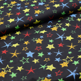 Bavlnená látka Farebné hviezdičky na čiernom 140cm