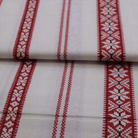 Bavlnená látka Červený folk prúžok 140cm 2,9+0,8m