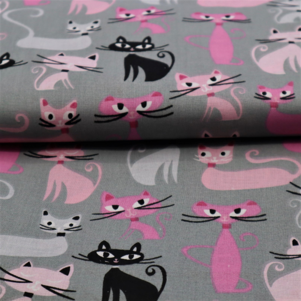 Bavlnená látka Farebné mačičky na sivom 140cm