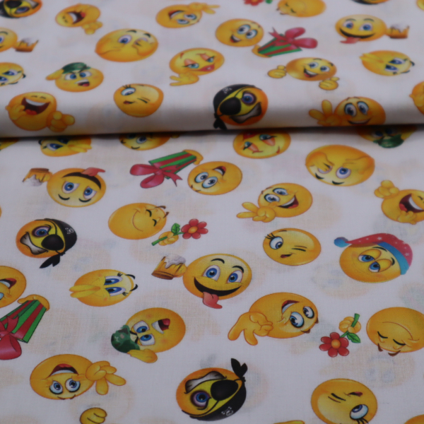 Bavlnená látka Smajlíci na bielom 150cm