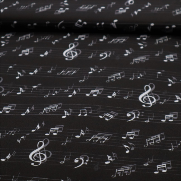 Bavlnená látka Biele noty na čiernej 150cm