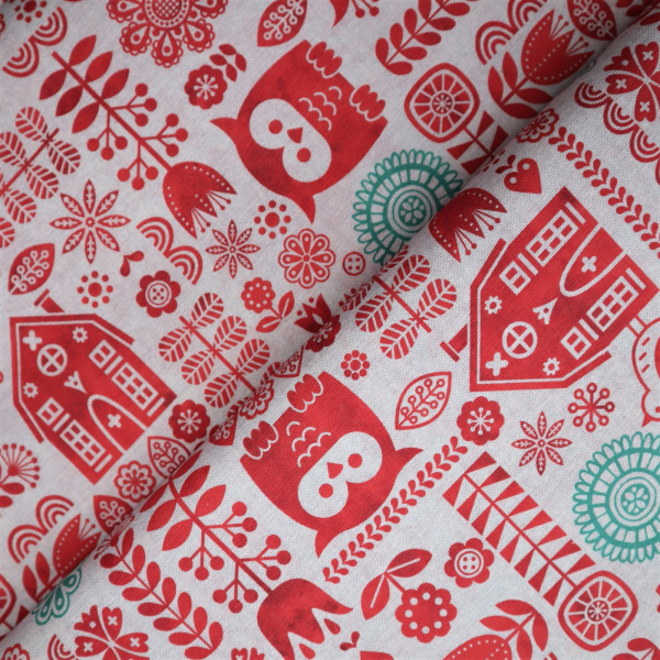 Dekoračná látka Loneta Red folk owl