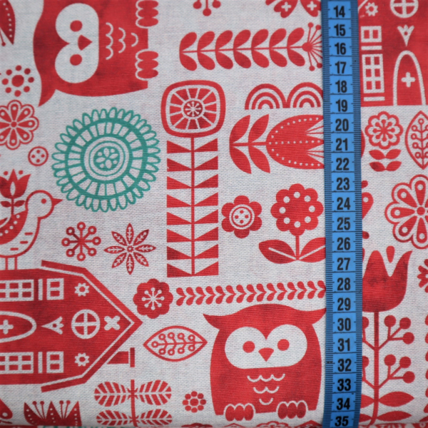 Dekoračná látka Loneta Red folk owl