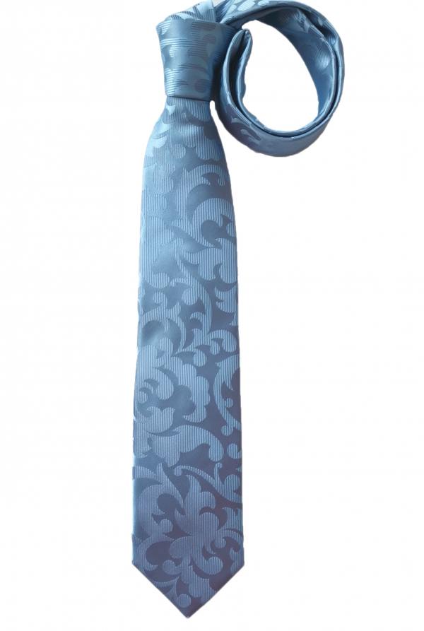 Svetlo modrá hodvábna kravata s tkanými ornamentmi v darčekovom balení