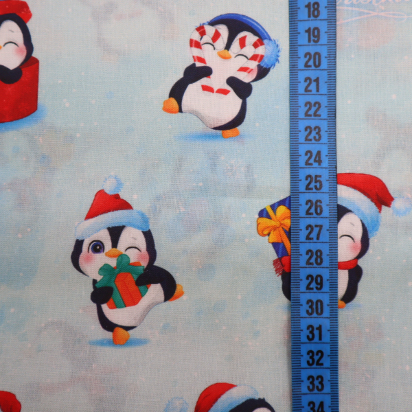 Vianočná bavlnená látka Tučniaky 150cm