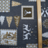 Vianočná dekoračná látka GOBELIN obojstranný Sivo-béžové jelene a stromčeky