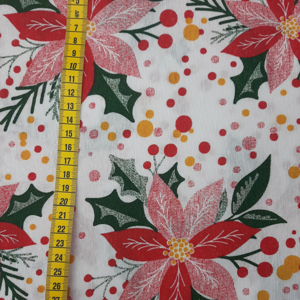 Vianočná dekoračná látka LONETA Vianočná ruža na bielej