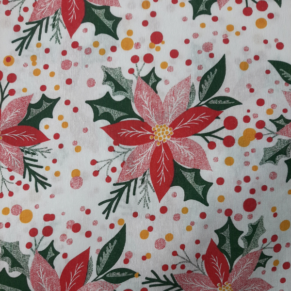 Vianočná dekoračná látka LONETA Vianočná ruža na bielej