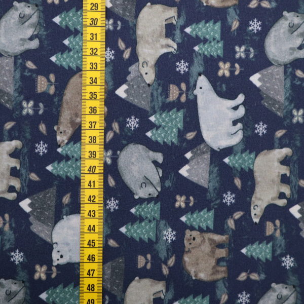 Vianočná bavlnená látka 150cm - medvede