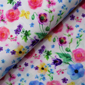 Dvojitá gázovina Mušelín - Flowers fuchsia blue