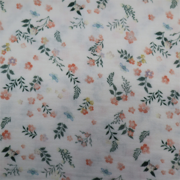 Dvojitá gázovina Mušelín - Flowers green - Salmon