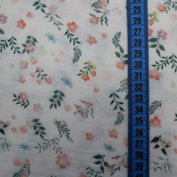 Dvojitá gázovina Mušelín - Flowers green - Salmon