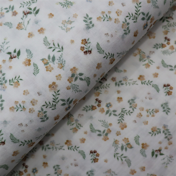 Dvojitá gázovina Mušelín - Flowers green - Camel