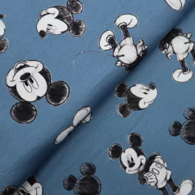 Bavlnený úplet Mickey mause na modrej