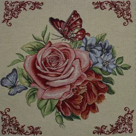 Gobelín panel ruža a motýľ 45x45cm