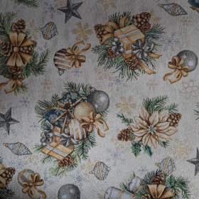 Vianočná dekoračná látka GOBELIN zlaté gule