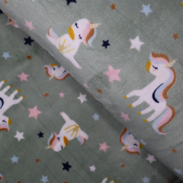 Cuddle fleece double zelený jednorožec