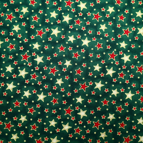 Vianočná bavlnená látka zlatotlač hviezdičky na zelenej
