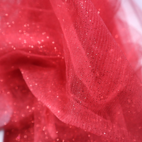 Tyl dekoračný červený s trblietkami