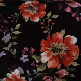 Viskózový úplet Jersey Print Flowers Black