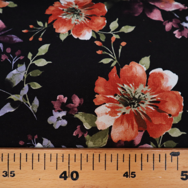 Viskózový úplet Jersey Print Flowers Black