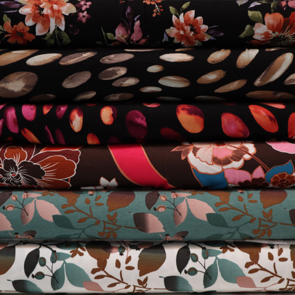 Viskózový úplet Jersey Print Flowers Black