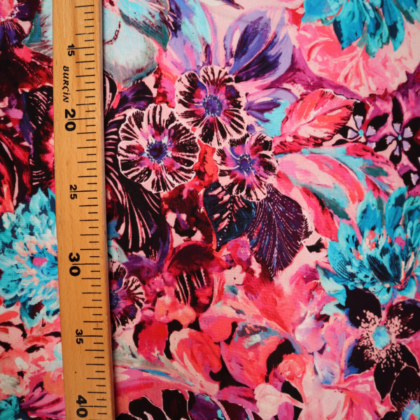 Viskozový úplet Digital Print Flowers Fuchsia