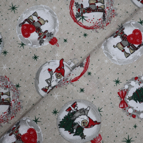 Vianočná dekoračná látka LONETA gule so škriatkami