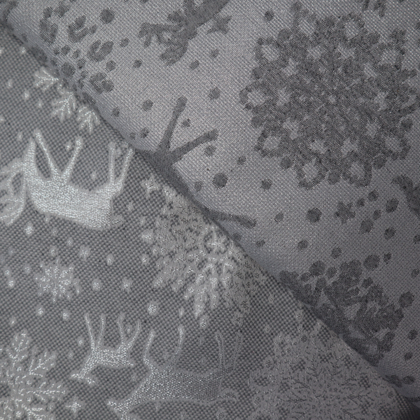 Vianočná dekoračná látka jacquard strieborné srnky a vločky