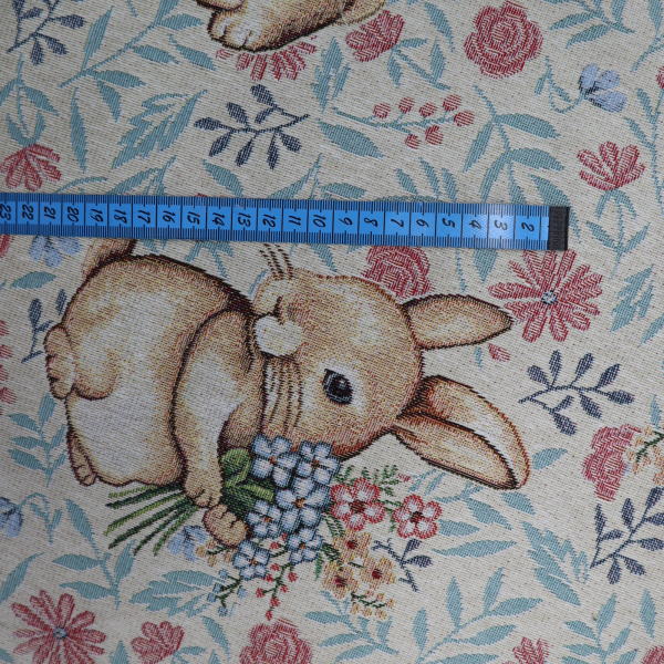 Veľkonočná dekoračná látka GOBELIN králičky na smotanovej