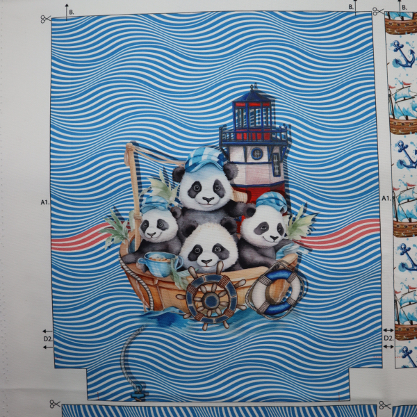 Sada 4ks panelov na výrobu batôžka - panda námorník