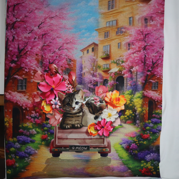 Úplet panel - mačička v aute 70x50cm