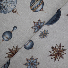 Vianočná dekoračná látka GOBELIN modré ozdoby