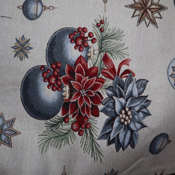 Vianočná dekoračná látka GOBELIN modré ozdoby