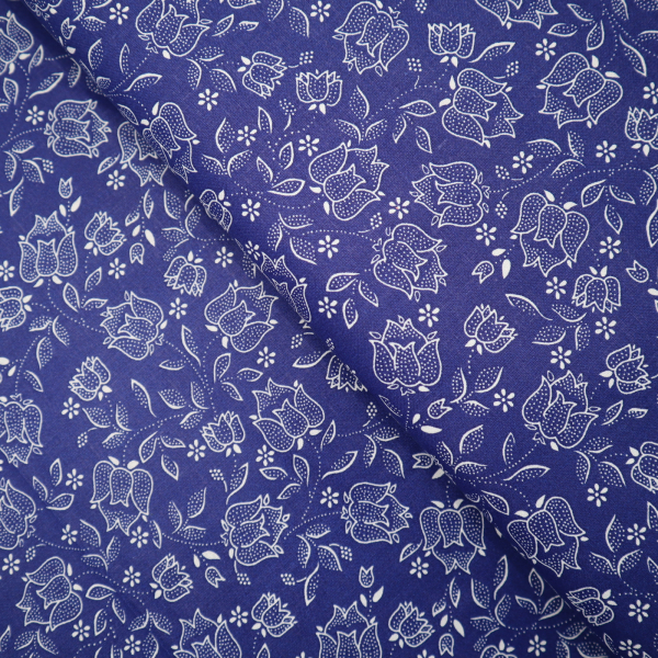 Bavlnená látka folk modré tulipány