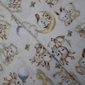 Bavlnená látka béžová zvieratka na nočnej oblohe