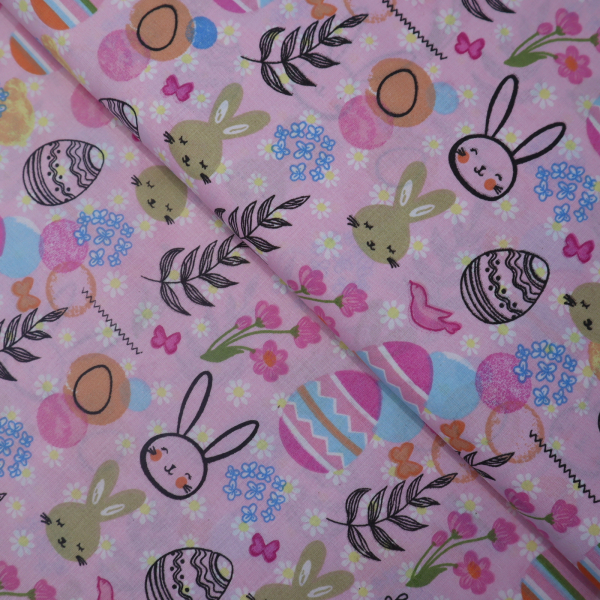 Bavlnená látka veľkonočný motív - ružový
