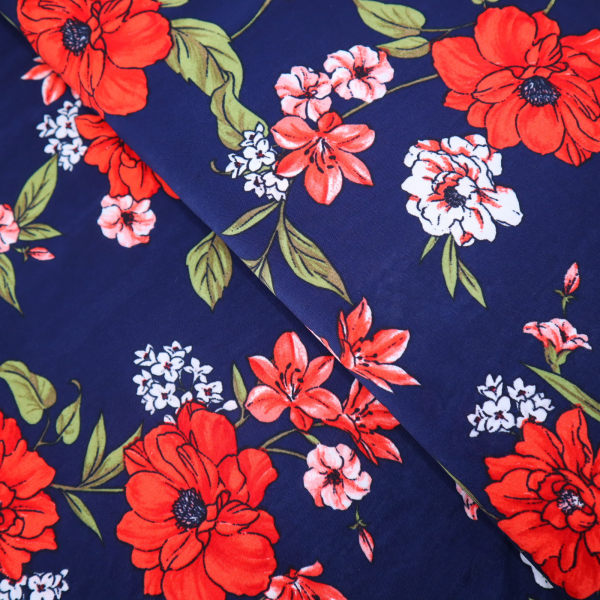 Francúzky Úplet lycra kvety na tmavomodrej