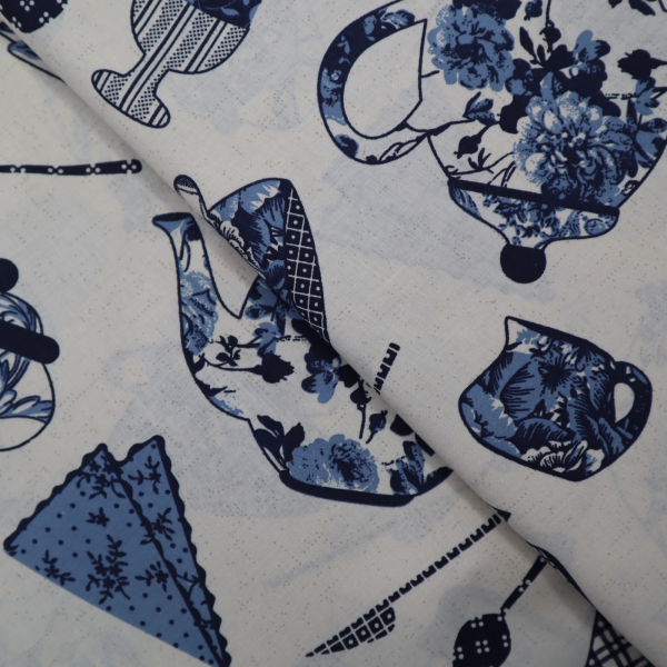 Bavlnená látka jedálenský servis na starožltej