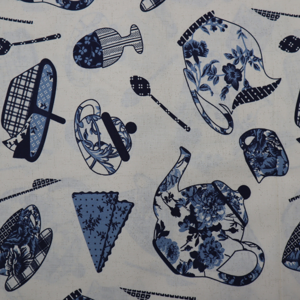 Bavlnená látka jedálenský servis na starožltej