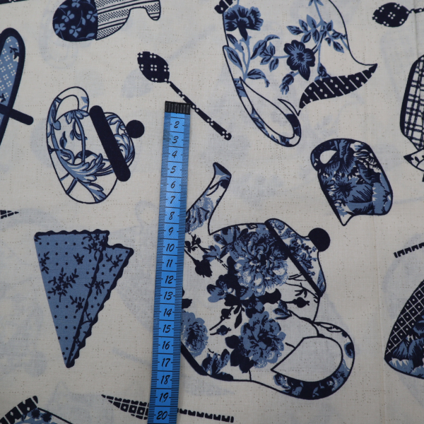 Bavlnená látka jedálenský servis na starožltej