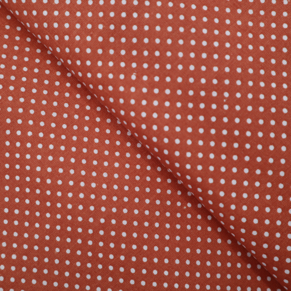 Bavlnená látka Biele mini bodky na tehlovej 140cm
