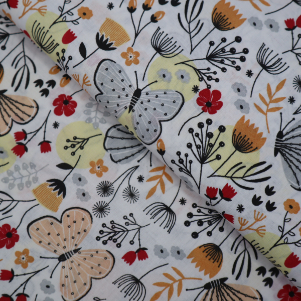 Bavlnená látka motýľ na lúke