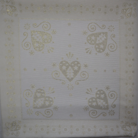 Jacquard panel - zlaté srdiečka lurexom 53x53cm