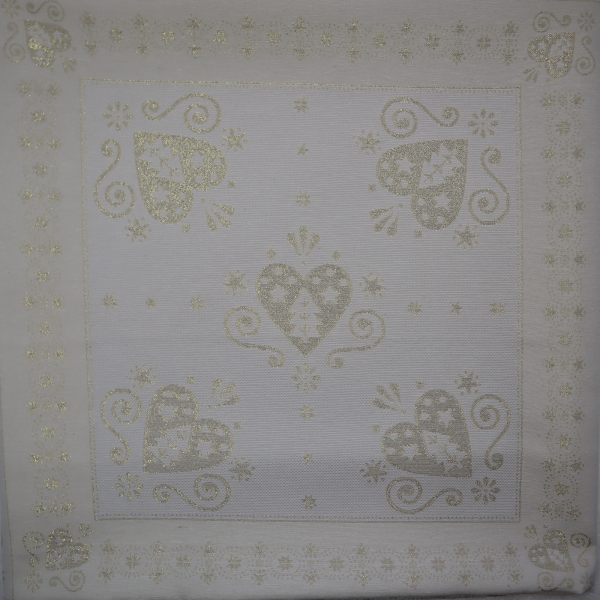 Jacquard panel - zlaté srdiečka lurexom 53x53cm