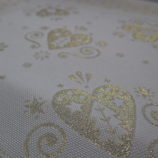 Jacquard panel - zlaté srdiečka lurexom 53x53cm