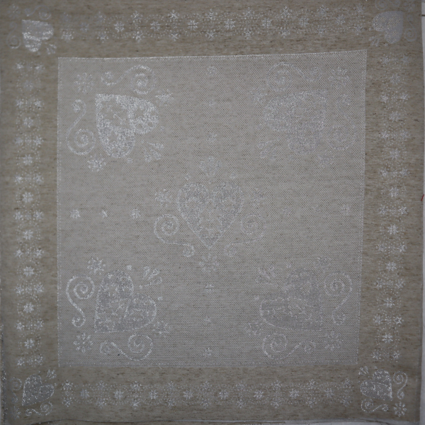 Jacquard panel - prírodno/strieborné srdiečka s lurexom 53x53cm