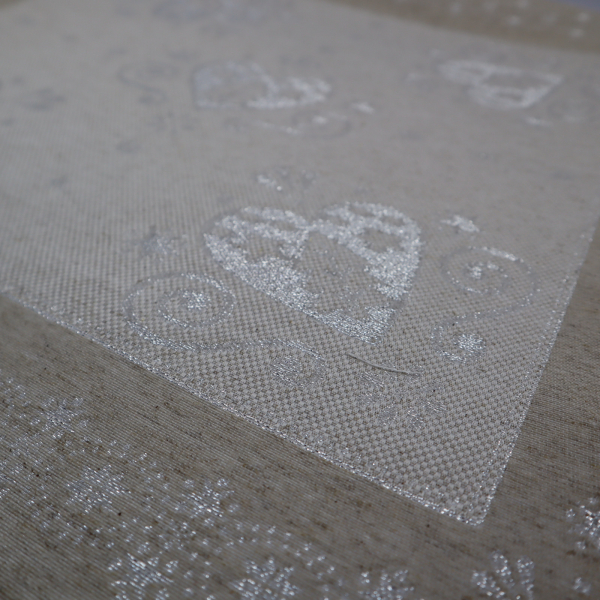 Jacquard panel - prírodno/strieborné srdiečka s lurexom 53x53cm