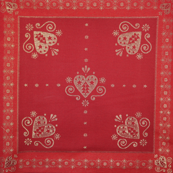 Jacquard panel - červené srdiečka lurexom 53x53cm
