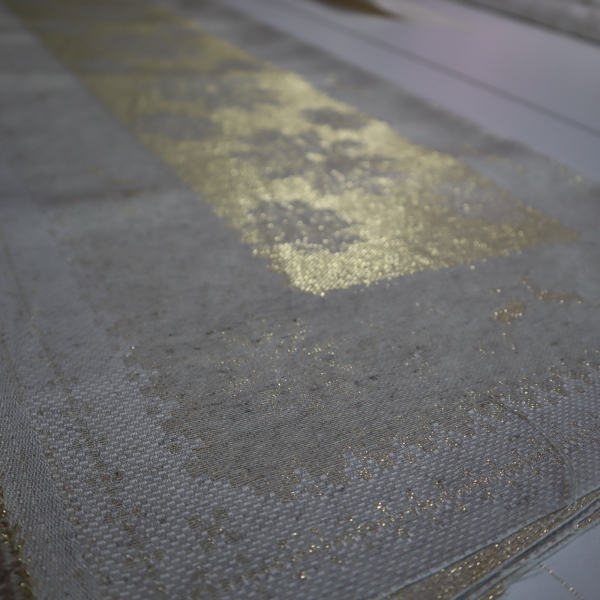 Jacquard panel na štólu - prírodno/zlatý sob s lurexom 46x100cm